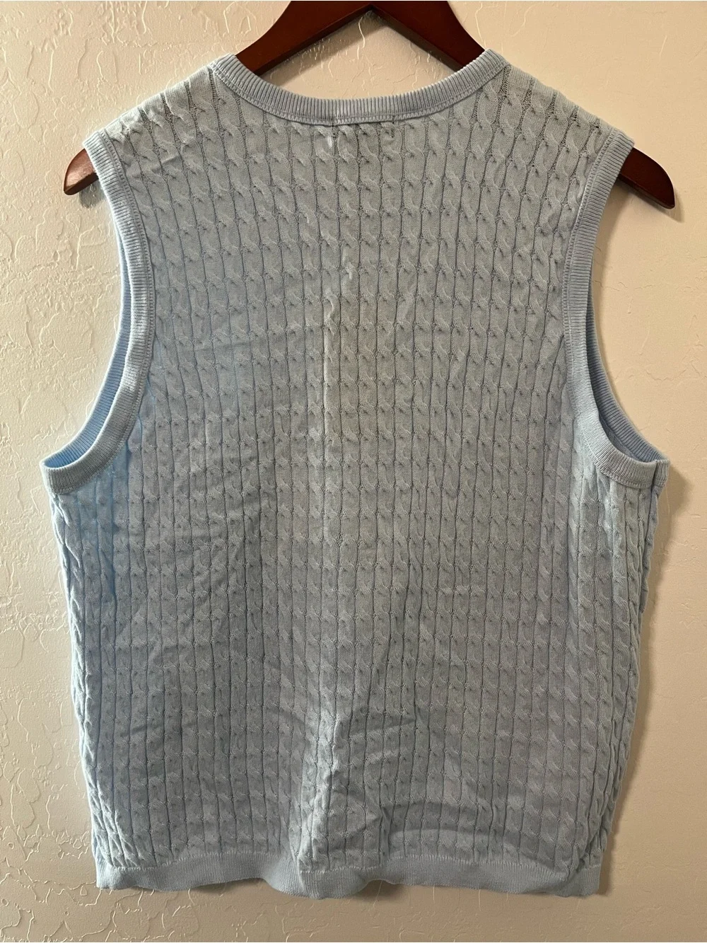 Halogen Light Blue Cable Knit Sleeveless Sweater Vest Crew Neck Size XL NWT
